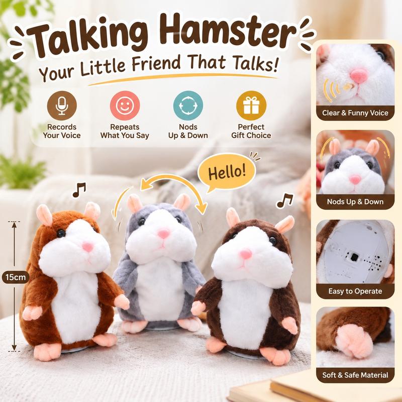 🐹 Talking Hamster Plush – repeats whatever you say, auto head-shaking, hilarious fun for kids & adults🎁