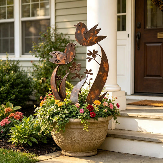 Bird & Wildflower Metal Garden Stake