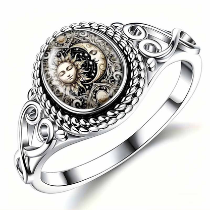 TYIIPRO™ Vintage Sun & Moon Ring – Celestial Totem Carved Statement Band