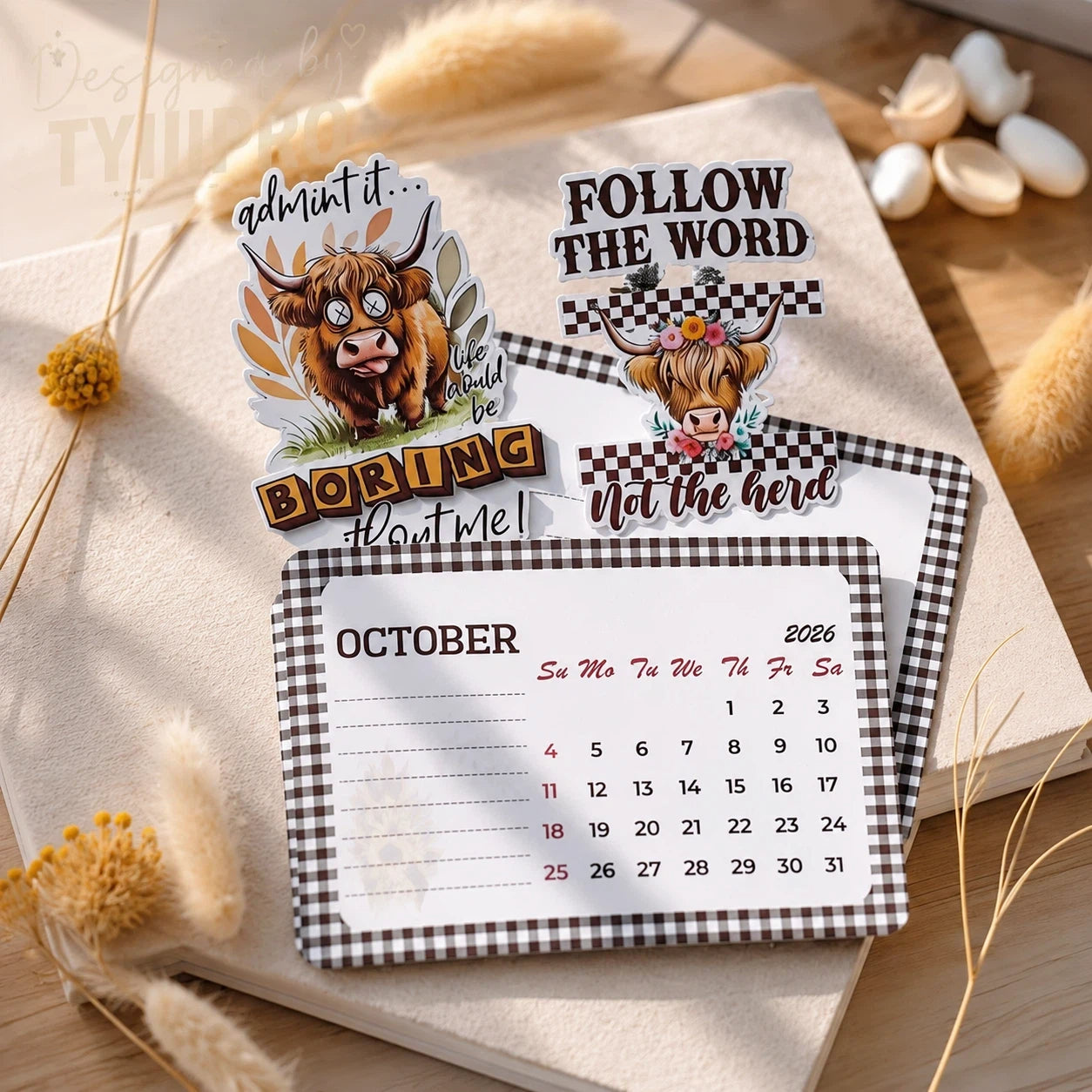 2027 Funny Highland Cow Desk Calendar | 12-Month Farm Animal Desktop Calendar with Note Pages | TYIIPRO™