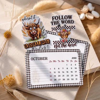 2027 Funny Highland Cow Desk Calendar | 12-Month Farm Animal Desktop Calendar with Note Pages | TYIIPRO™