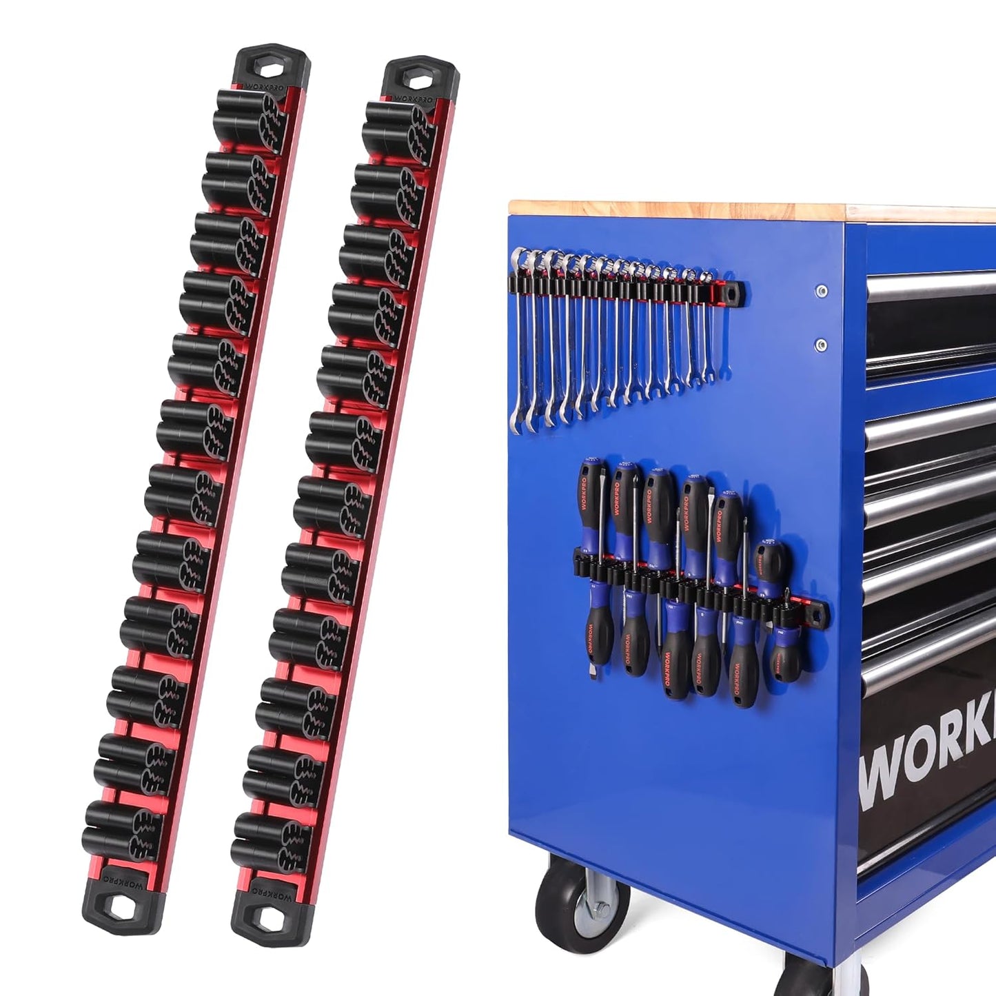 Magnetic Screwdriver & Wrench Organizer – 12-Slot Aluminum Rail, Tool Holder for Garage & Workshop
