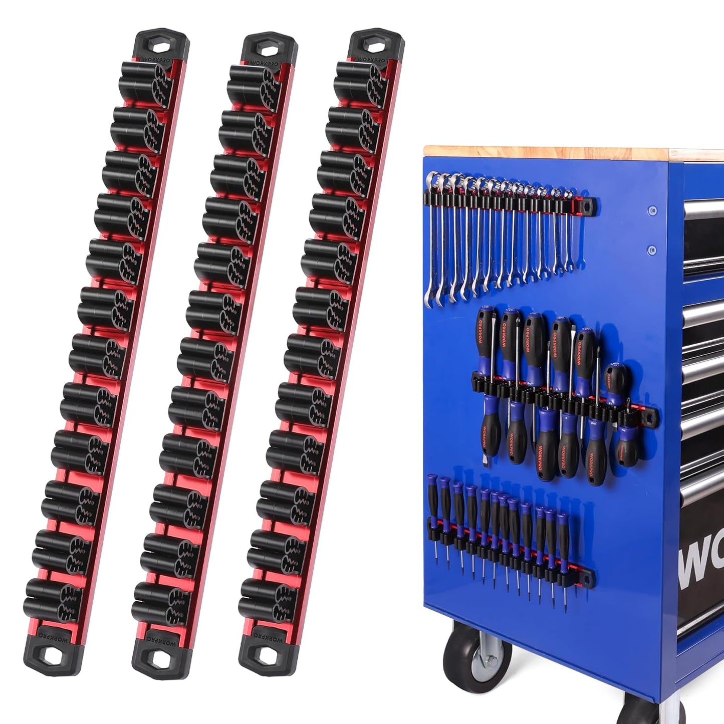 Magnetic Screwdriver & Wrench Organizer – 12-Slot Aluminum Rail, Tool Holder for Garage & Workshop