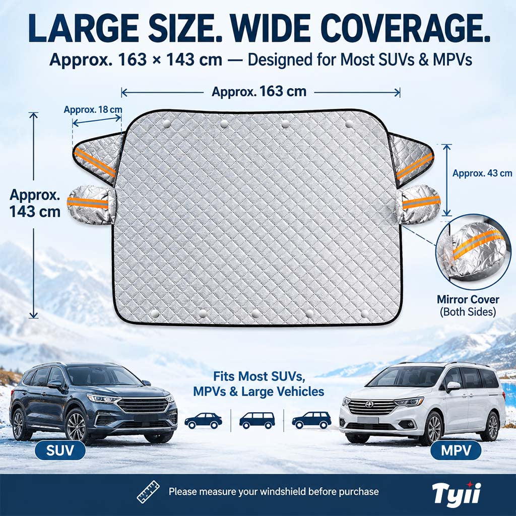 TYII™ All-Weather Magnetic Windshield Cover – Snow, Frost, Ice & Sun Protector with Side Mirror Covers
