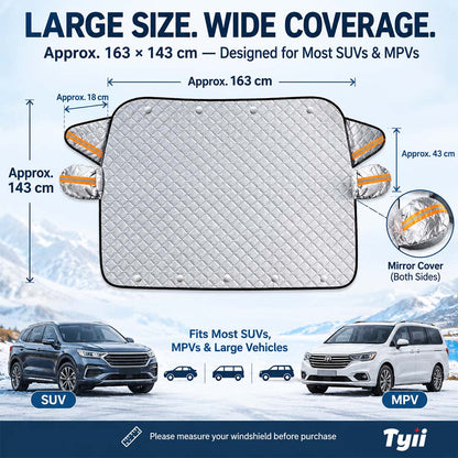 TYII™ All-Weather Magnetic Windshield Cover – Snow, Frost, Ice & Sun Protector with Side Mirror Covers