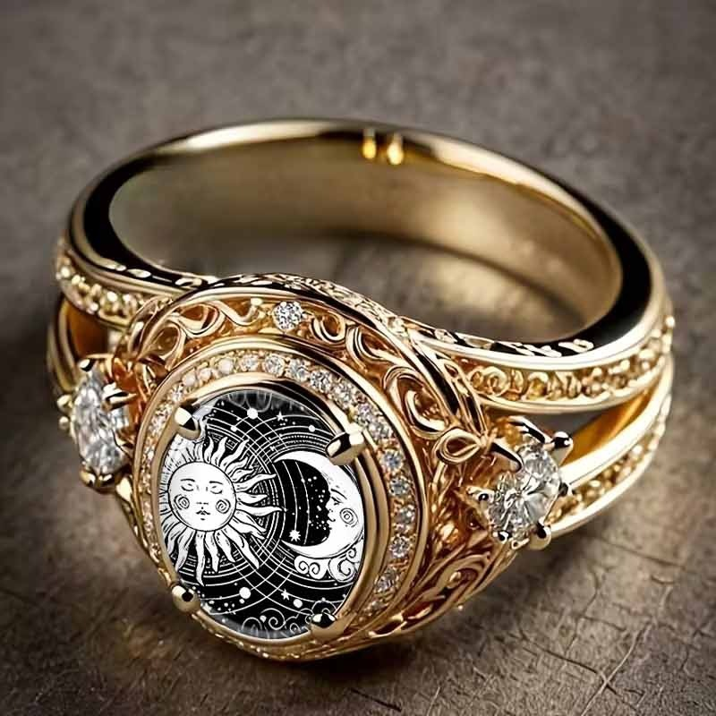 TYIIPRO™ Vintage Sun & Moon Ring – Celestial Totem Carved Statement Band