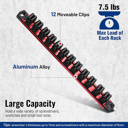 Magnetic Screwdriver & Wrench Organizer – 12-Slot Aluminum Rail, Tool Holder for Garage & Workshop