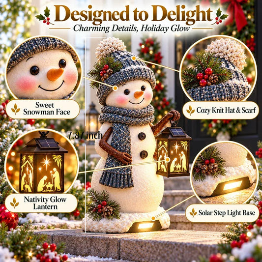 ⛄ Snowman Nativity Glow– Solar Christmas Step Light with Holy Family Projection