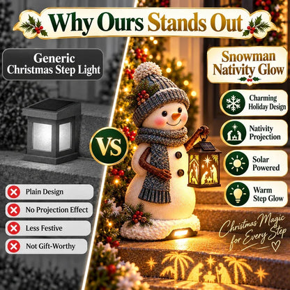 ⛄ Snowman Nativity Glow– Solar Christmas Step Light with Holy Family Projection