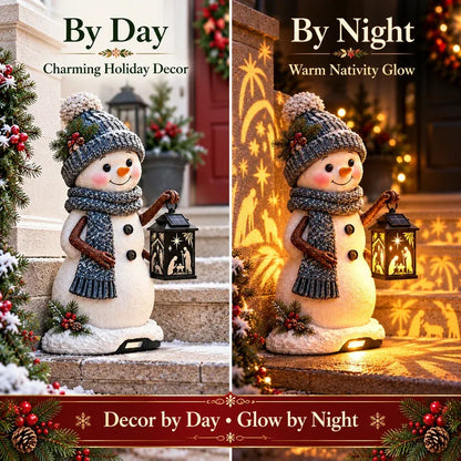 ⛄ Snowman Nativity Glow– Solar Christmas Step Light with Holy Family Projection