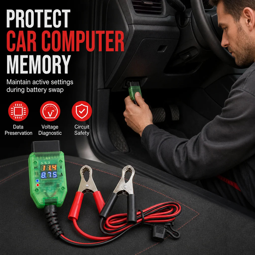 Car OBD Battery Replacement Tool and Computer Memory Saver with Digital Display Leakage Detector
