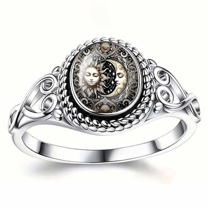 TYIIPRO™ Vintage Sun & Moon Ring – Celestial Totem Carved Statement Band