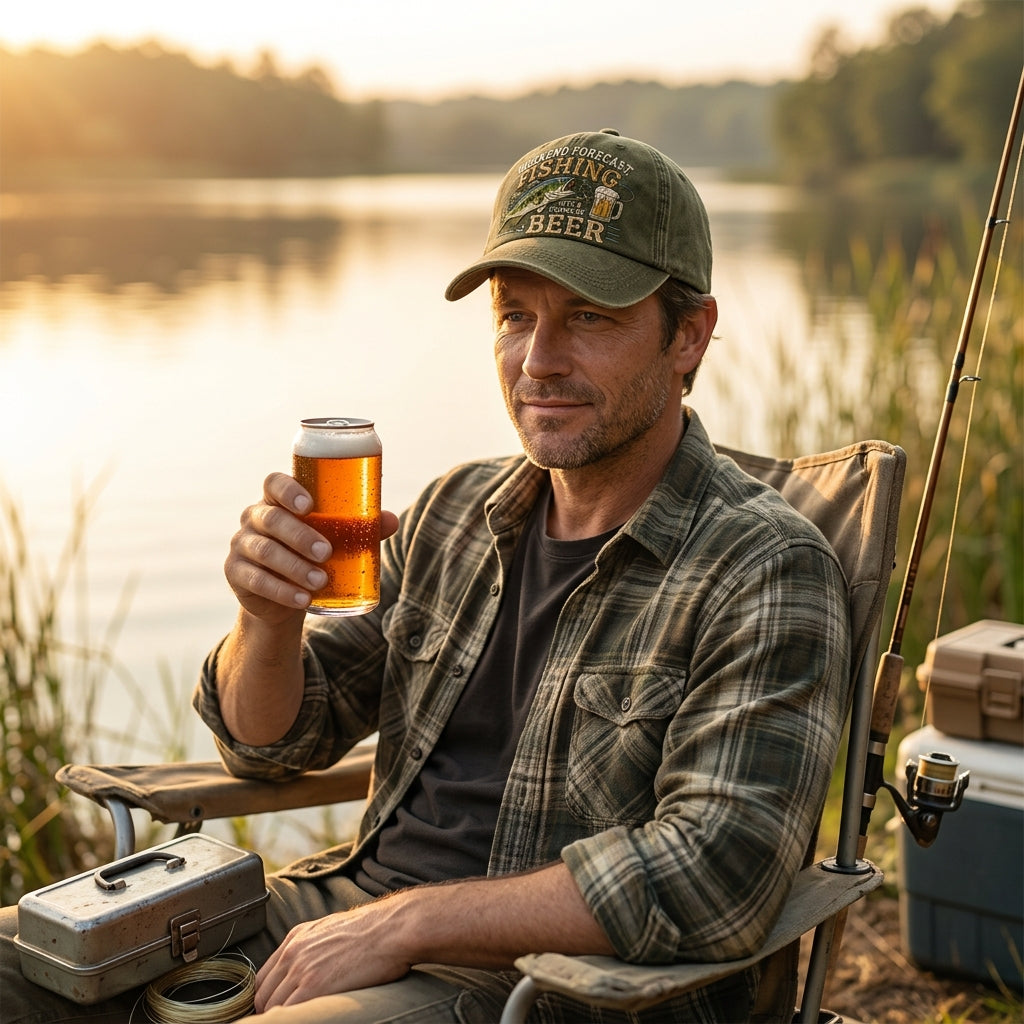 Weekend Forecast: Fishing With A Chance Of Beer Vintage Dad Cap – Funny Fishing Hat for Men