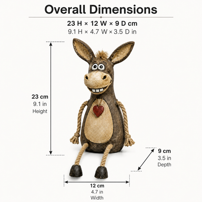 Cute Rustic Donkey Figurine with Hanging Rope Legs – Farmhouse Shelf & Home Decor
