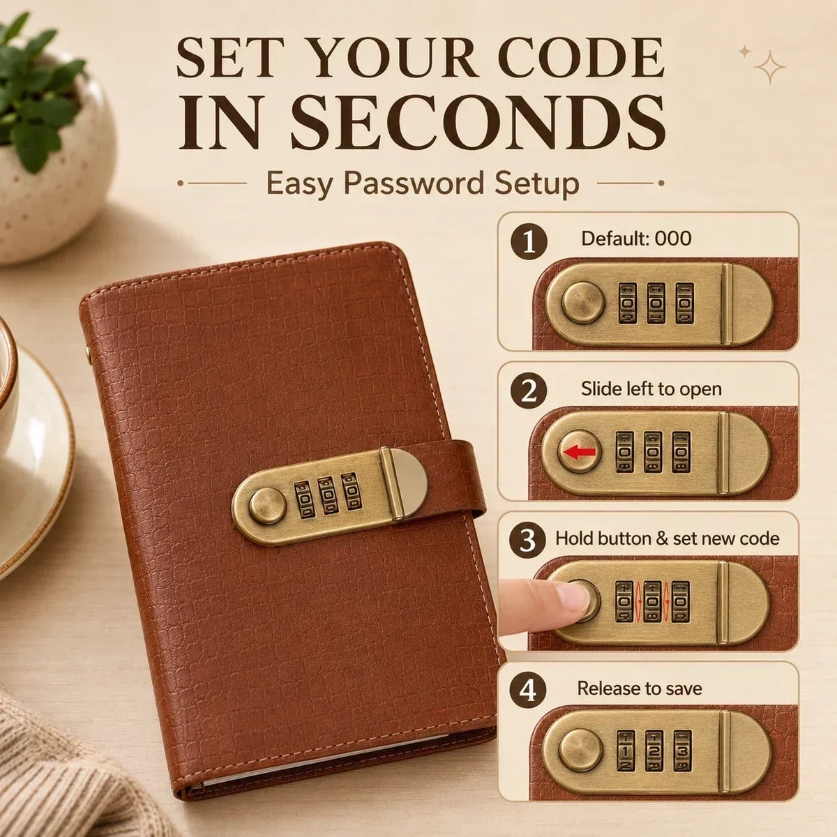 A6 savings notebook,3-DigitResettable Password Lock