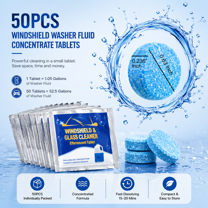 TYIIPRO™ 50-Pack Windshield Washer Fluid Concentrate Tablets – Portable Wiper Cleaning Tablets