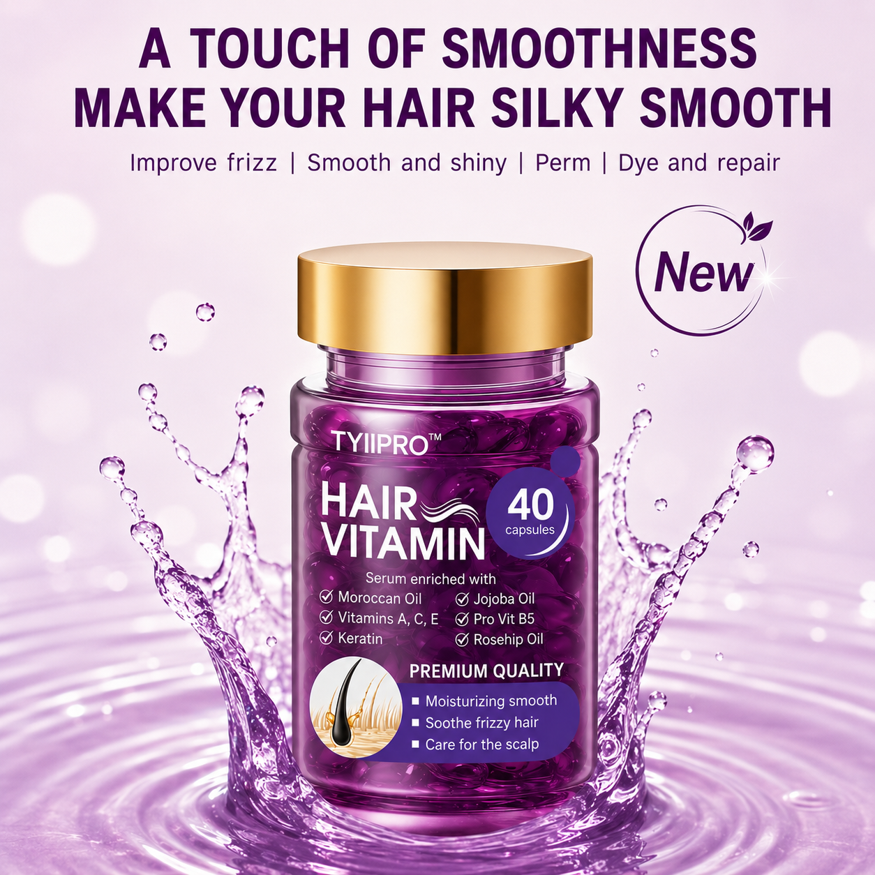 TYIIPRO™ Hair Vitamin Serum Capsules – Argan Oil Frizz Control & Shine Care for Dry, Color-Treated Hair, 40 Capsules