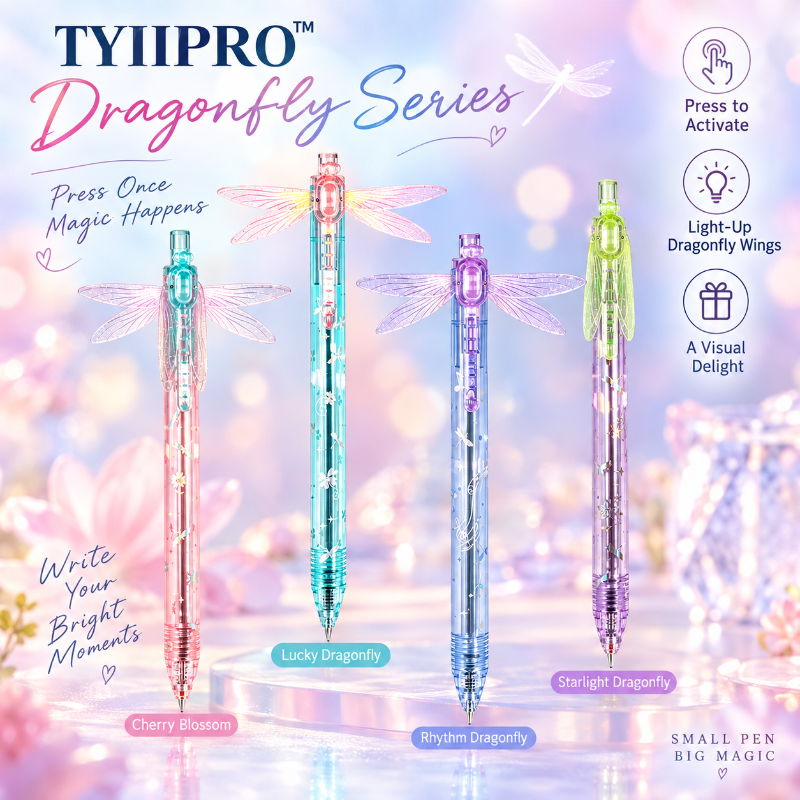 TYIIPRO™ Dragonfly Wing Retractable Gel Pen – 0.5mm Black Ink Smooth Quick-Dry Ballpoint Pen, Cute Aesthetic Writing Pen for Students & Journaling