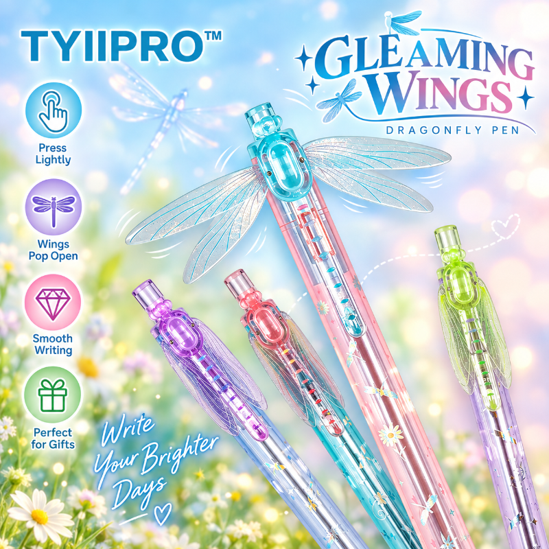 TYIIPRO™ Dragonfly Wing Retractable Gel Pen – 0.5mm Black Ink Smooth Quick-Dry Ballpoint Pen, Cute Aesthetic Writing Pen for Students & Journaling