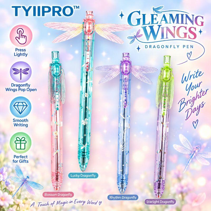TYIIPRO™ Dragonfly Wing Retractable Gel Pen – 0.5mm Black Ink Smooth Quick-Dry Ballpoint Pen, Cute Aesthetic Writing Pen for Students & Journaling
