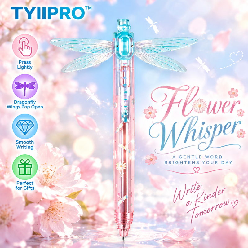 TYIIPRO™ Dragonfly Wing Retractable Gel Pen – 0.5mm Black Ink Smooth Quick-Dry Ballpoint Pen, Cute Aesthetic Writing Pen for Students & Journaling
