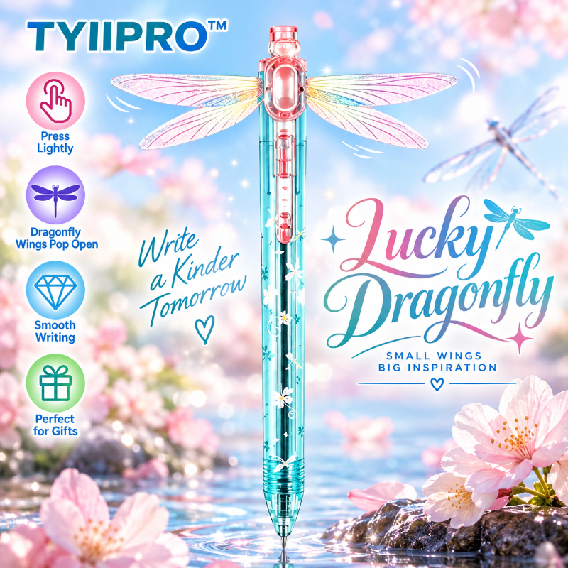TYIIPRO™ Dragonfly Wing Retractable Gel Pen – 0.5mm Black Ink Smooth Quick-Dry Ballpoint Pen, Cute Aesthetic Writing Pen for Students & Journaling