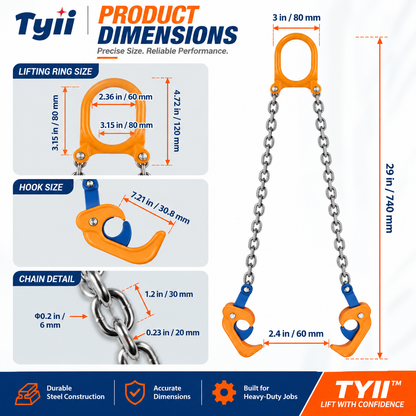 TYII™ Heavy-Duty Drum Lifter – G80 Alloy Steel Chain Sling with Safety Hooks, 2200 lbs Capacity for Steel & Plastic Drums
