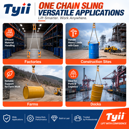 TYII™ Heavy-Duty Drum Lifter – G80 Alloy Steel Chain Sling with Safety Hooks, 2200 lbs Capacity for Steel & Plastic Drums
