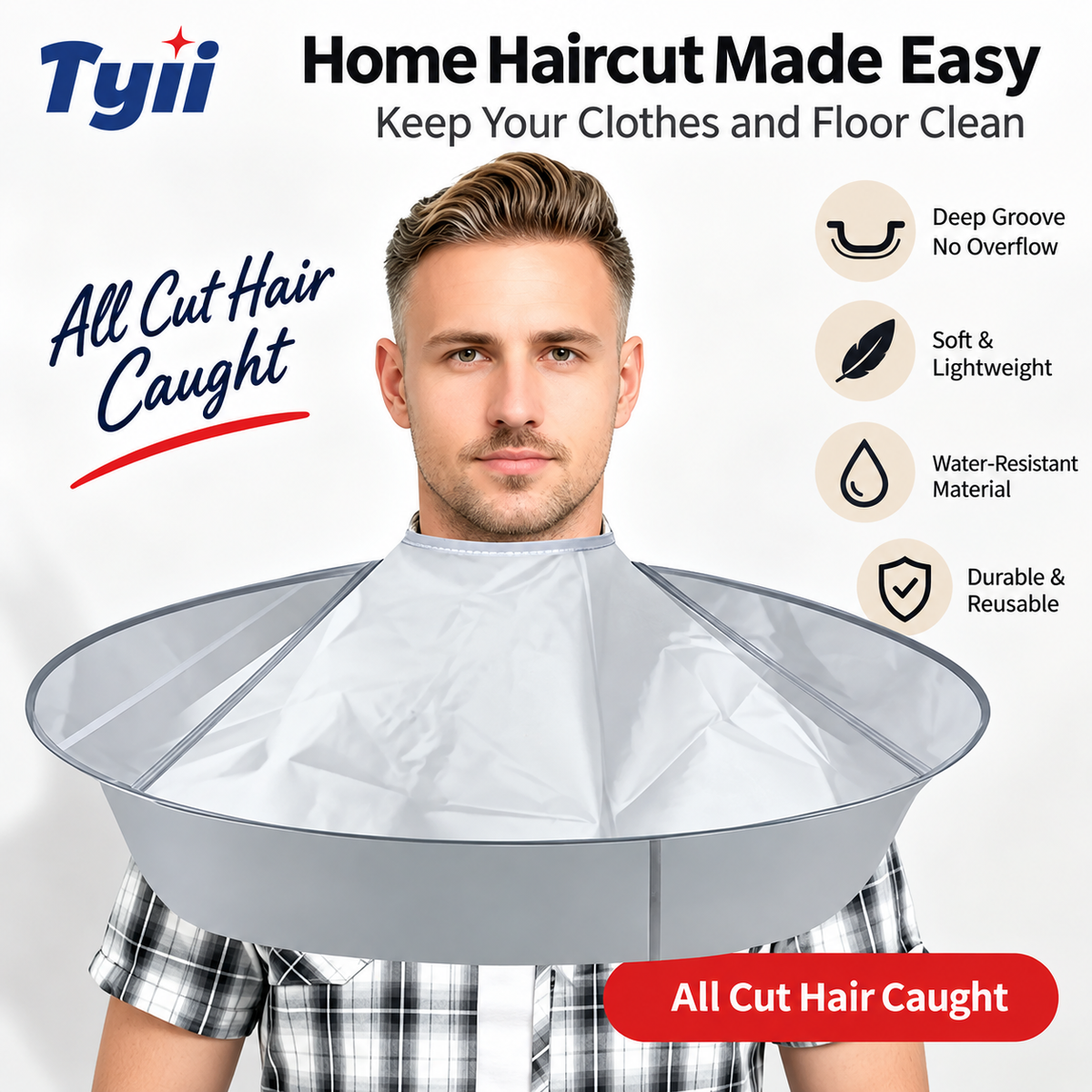 TYII™ Hair Cutting Cape with Hair Catcher – 23.62" Large Waterproof Barber Bib for Home Haircuts