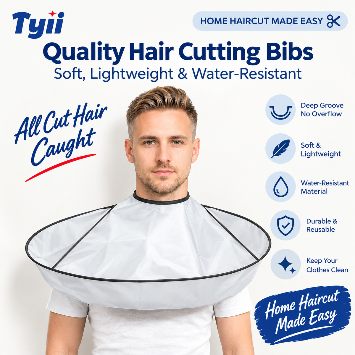 TYII™ Hair Cutting Cape with Hair Catcher – 23.62" Large Waterproof Barber Bib for Home Haircuts