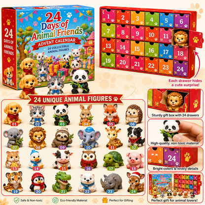 TYIIPRO™ 24 Days of Animal Friends Advent Calendar – 24 Collectible Animal Figures Christmas Countdown Gift for Kids