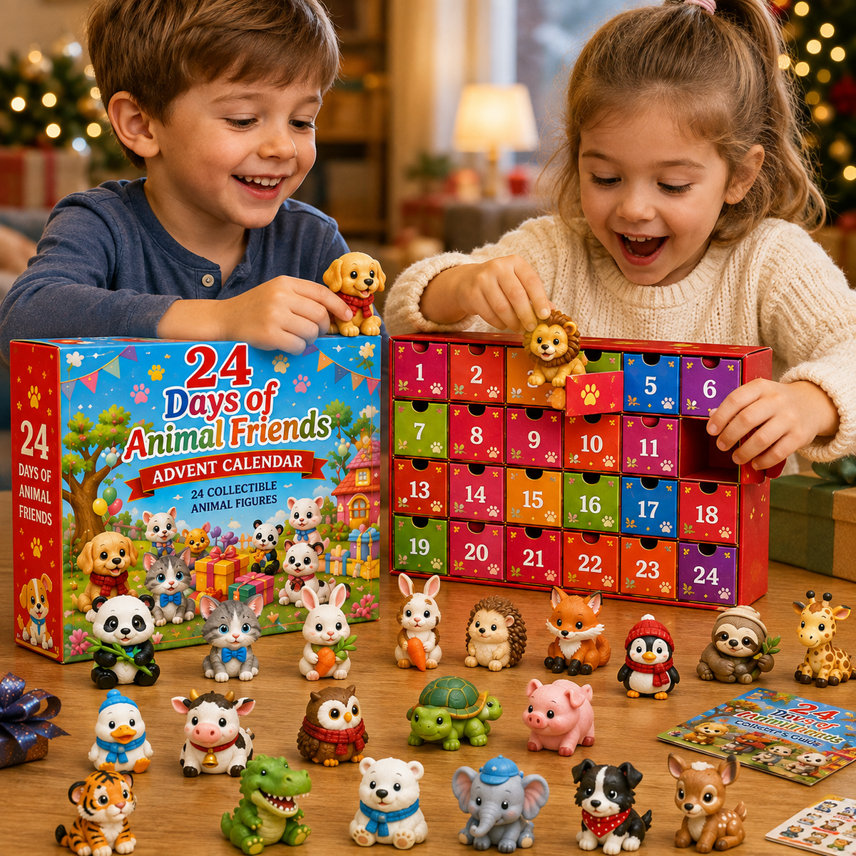 TYIIPRO™ 24 Days of Animal Friends Advent Calendar – 24 Collectible Animal Figures Christmas Countdown Gift for Kids