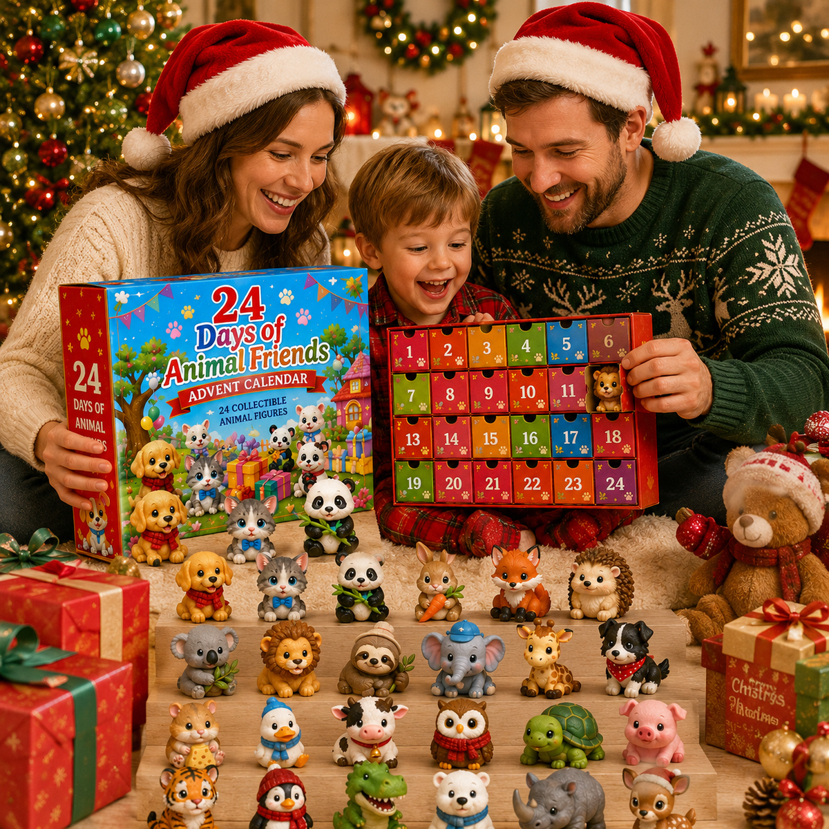 TYIIPRO™ 24 Days of Animal Friends Advent Calendar – 24 Collectible Animal Figures Christmas Countdown Gift for Kids