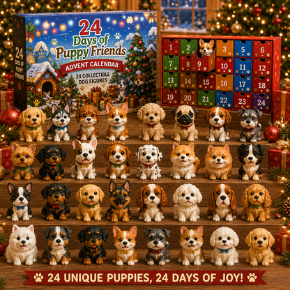 TYIIPRO™ 24 Days of Puppy Friends Advent Calendar – 24 Collectible Dog Figures Christmas Countdown Gift for Kids