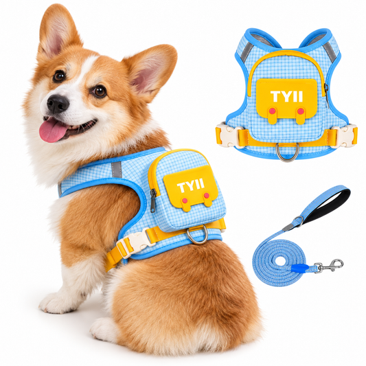 TYIIPRO™ Dog Backpack Harness with Leash – Lightweight No-Pull Pet Vest with Storage Pocket, Reflective & Breathable Design