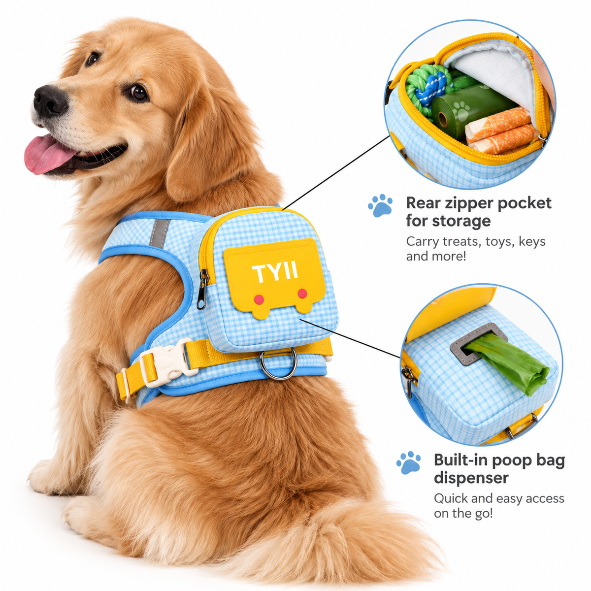 TYIIPRO™ Dog Backpack Harness with Leash – Lightweight No-Pull Pet Vest with Storage Pocket, Reflective & Breathable Design