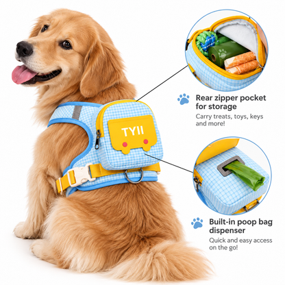 TYIIPRO™ Dog Backpack Harness with Leash – Lightweight No-Pull Pet Vest with Storage Pocket, Reflective & Breathable Design