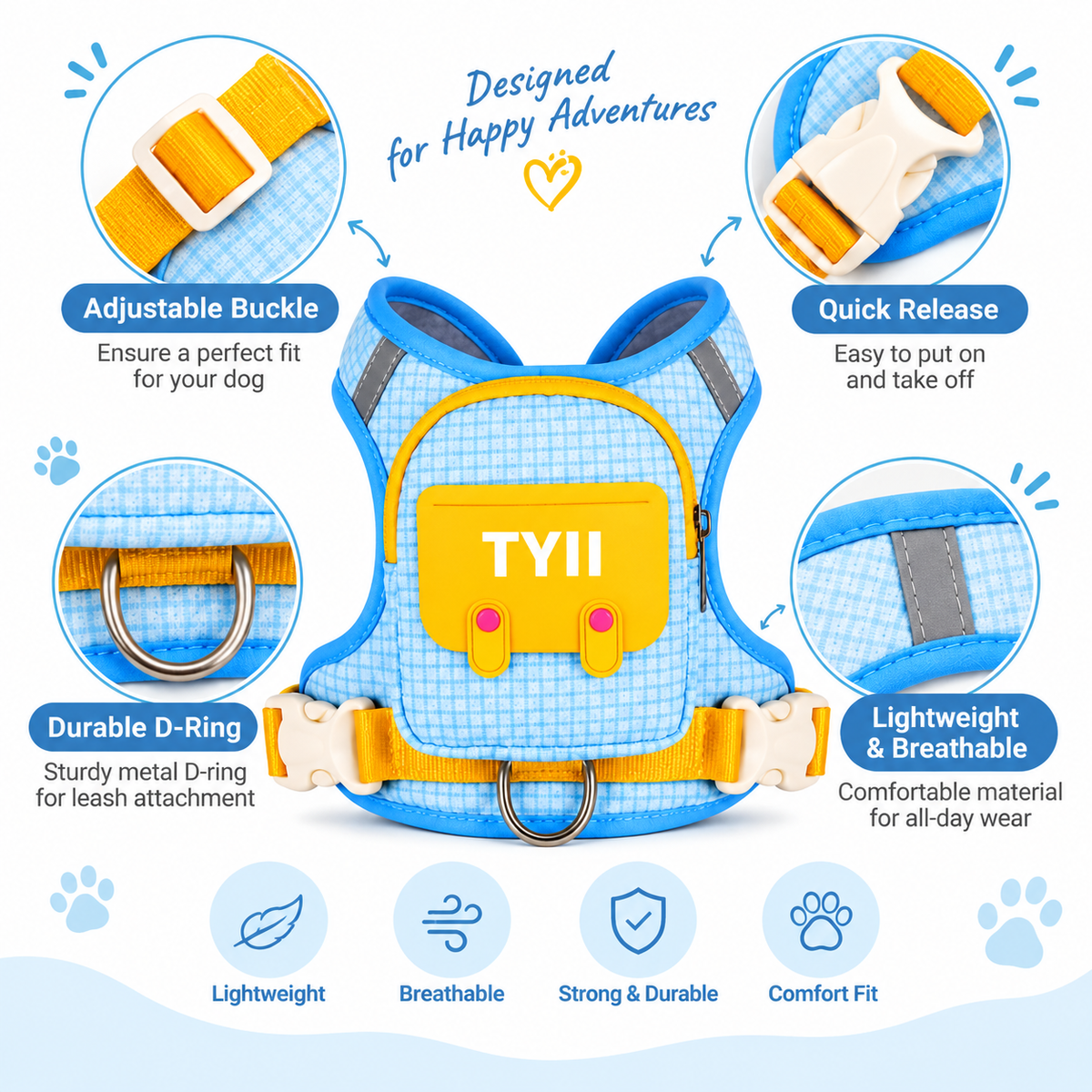 TYIIPRO™ Dog Backpack Harness with Leash – Lightweight No-Pull Pet Vest with Storage Pocket, Reflective & Breathable Design
