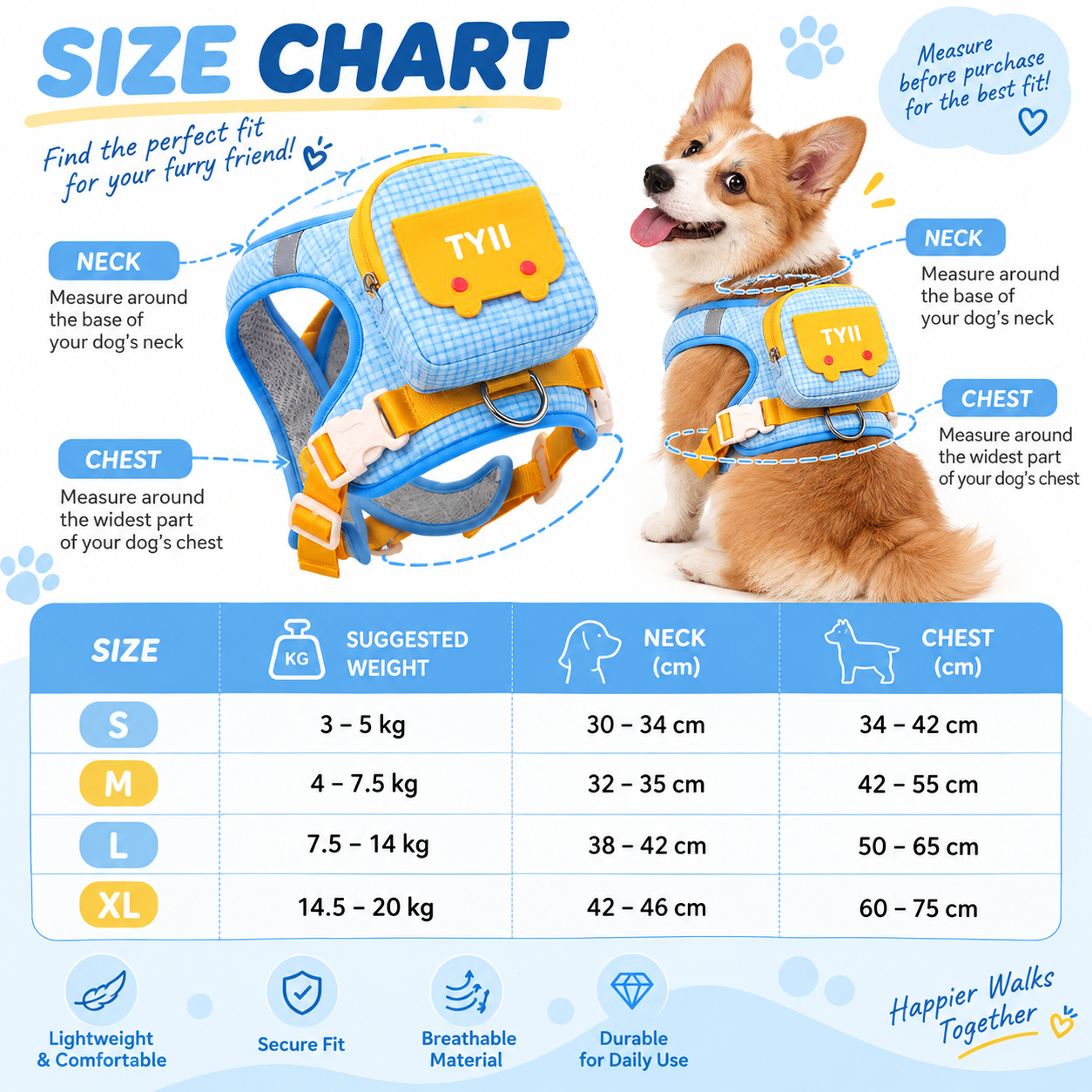 TYIIPRO™ Dog Backpack Harness with Leash – Lightweight No-Pull Pet Vest with Storage Pocket, Reflective & Breathable Design