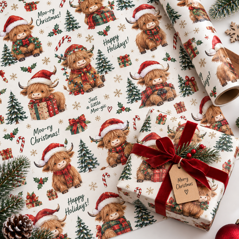 TYIIPRO™ Christmas Wrapping Paper – Cute & Funny Holiday Gift Wrap, 6 Festive Designs