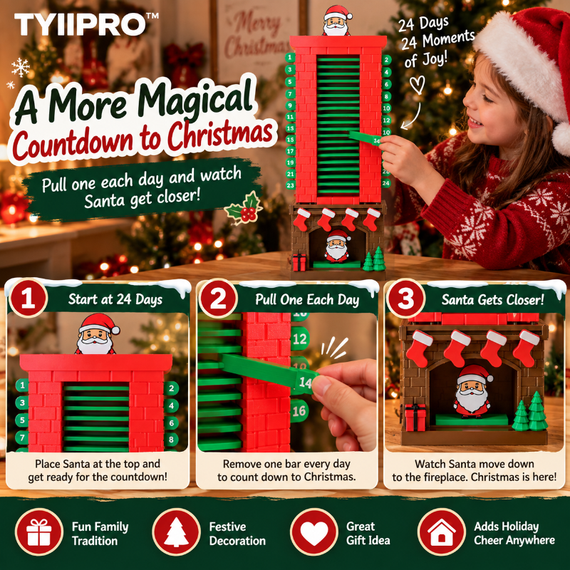 TYIIPRO™ Santa Christmas Countdown Advent Calendar – 24-Day Interactive Fireplace Countdown Decoration