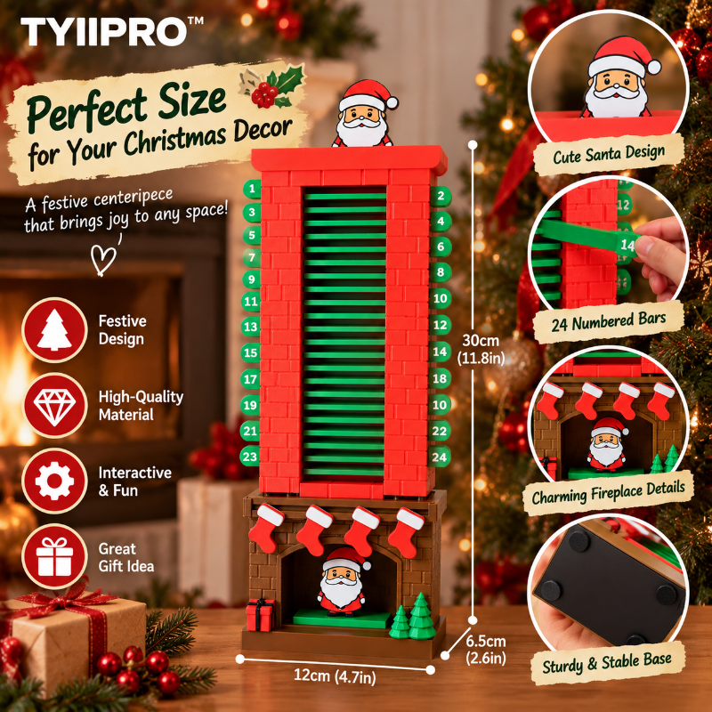 TYIIPRO™ Santa Christmas Countdown Advent Calendar – 24-Day Interactive Fireplace Countdown Decoration