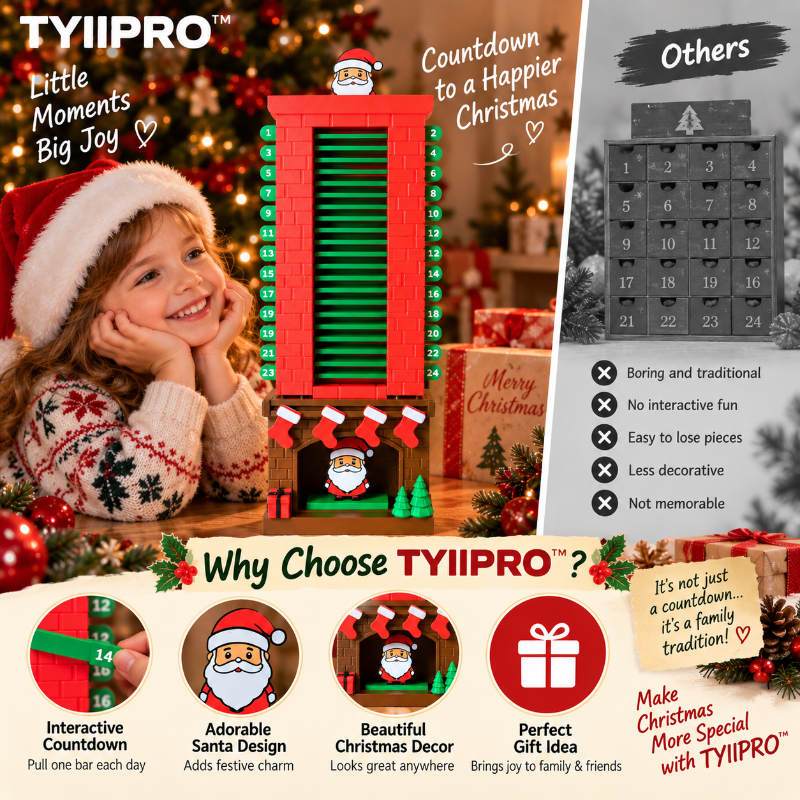 TYIIPRO™ Santa Christmas Countdown Advent Calendar – 24-Day Interactive Fireplace Countdown Decoration