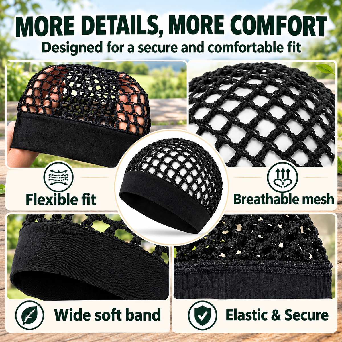 TYIIPRO™ 3-Piece Stretchy Satin-Style Sleeping Cap Set – Wide-Edge Protective Hair Bonnets for Nighttime Hair Care