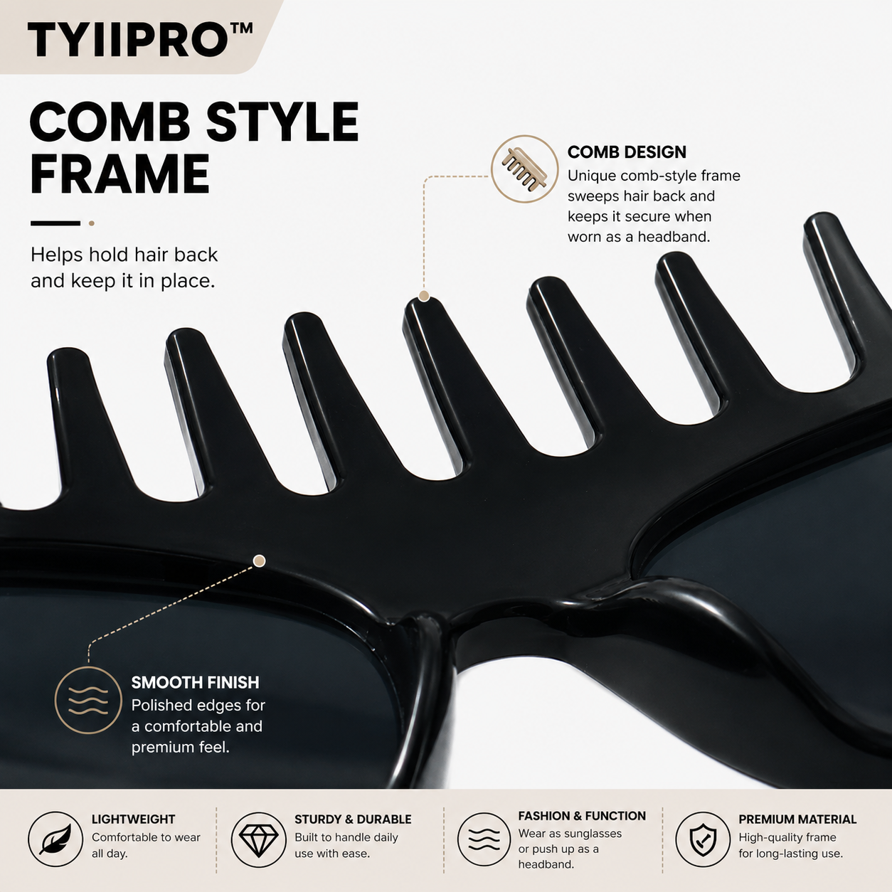 2026 2-in-1 Sunglasses Headband – Hair-Holding Comb Shades