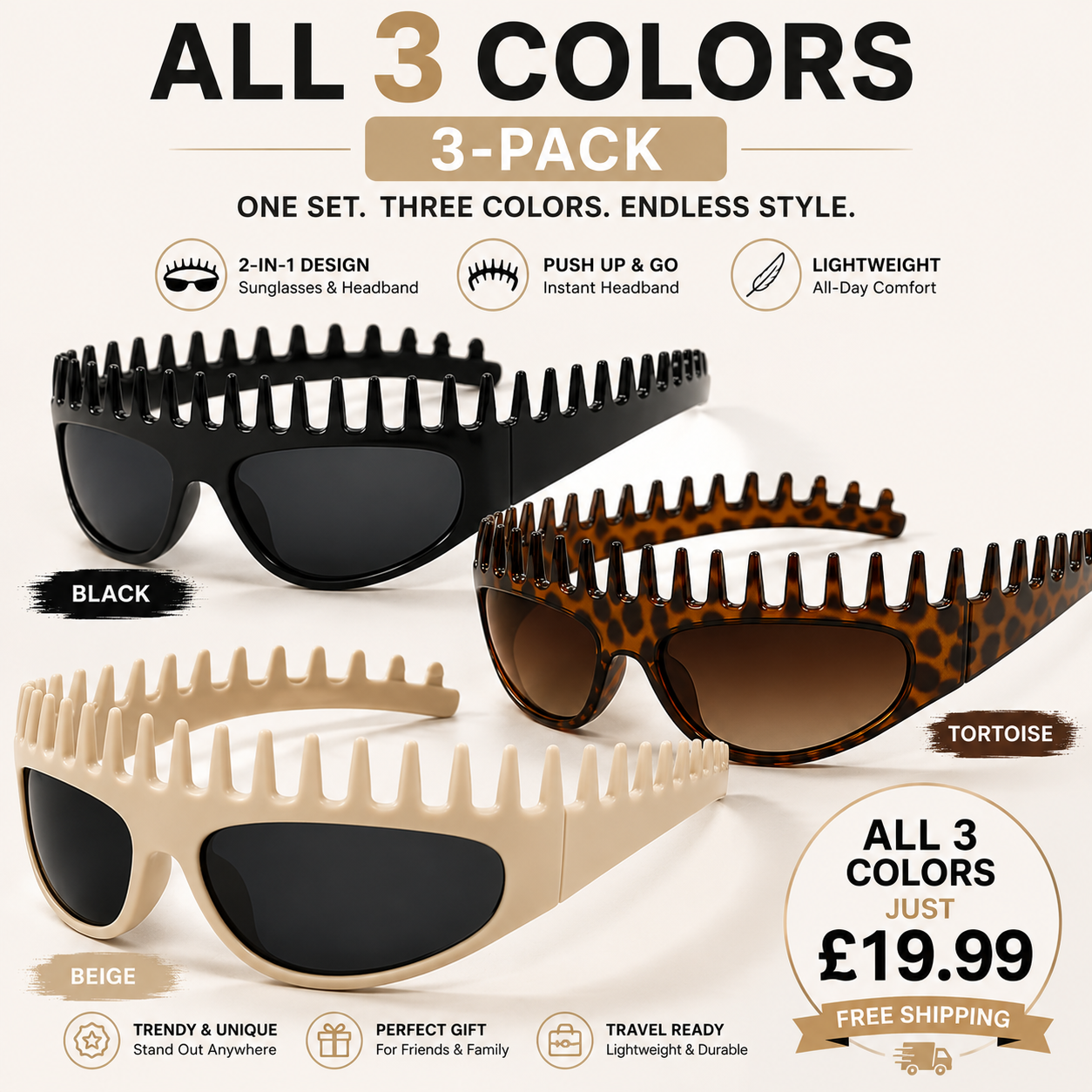 2026 2-in-1 Sunglasses Headband – Hair-Holding Comb Shades