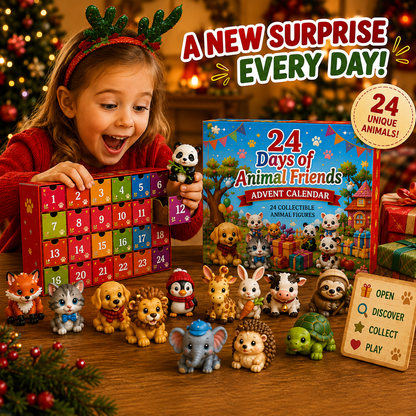 TYIIPRO™ 24 Days of Animal Friends Advent Calendar – 24 Collectible Animal Figures Christmas Countdown Gift for Kids
