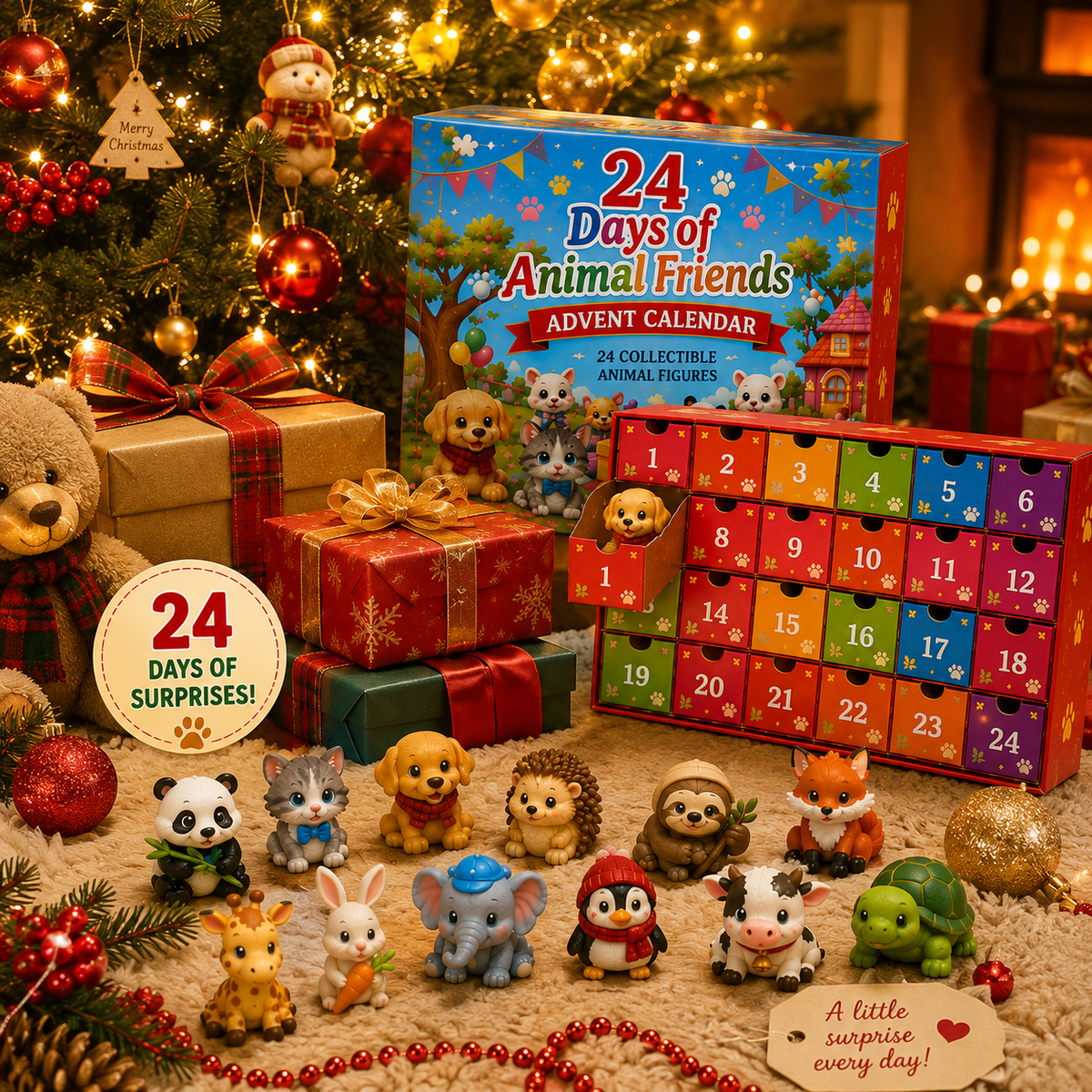 TYIIPRO™ 24 Days of Animal Friends Advent Calendar – 24 Collectible Animal Figures Christmas Countdown Gift for Kids