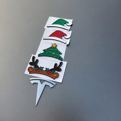 TYII™ Christmas Car Emblem Decorations – 3D Holiday Badge Stickers for Tesla