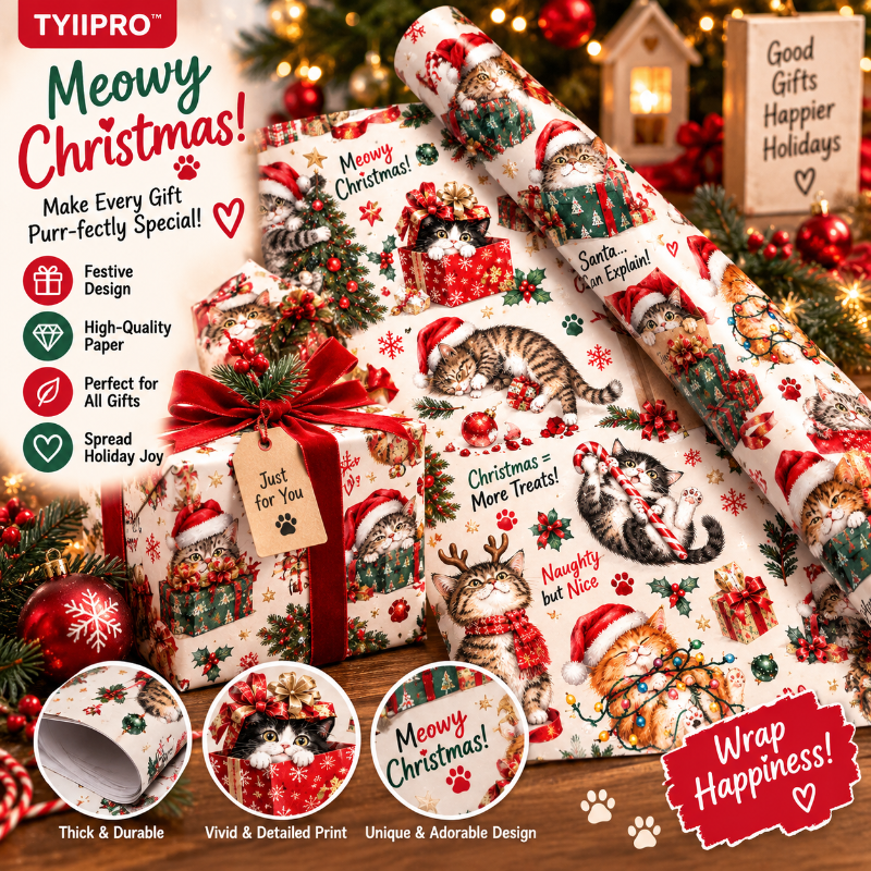 TYIIPRO™ Christmas Wrapping Paper – Cute & Funny Holiday Gift Wrap, 6 Festive Designs